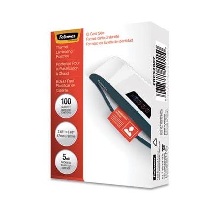 Fellowes Fellowes, LAMINATING POUCHES, 5 MIL, 3.88in X 2.63in, GLOSS CLEAR, 100PK 52015